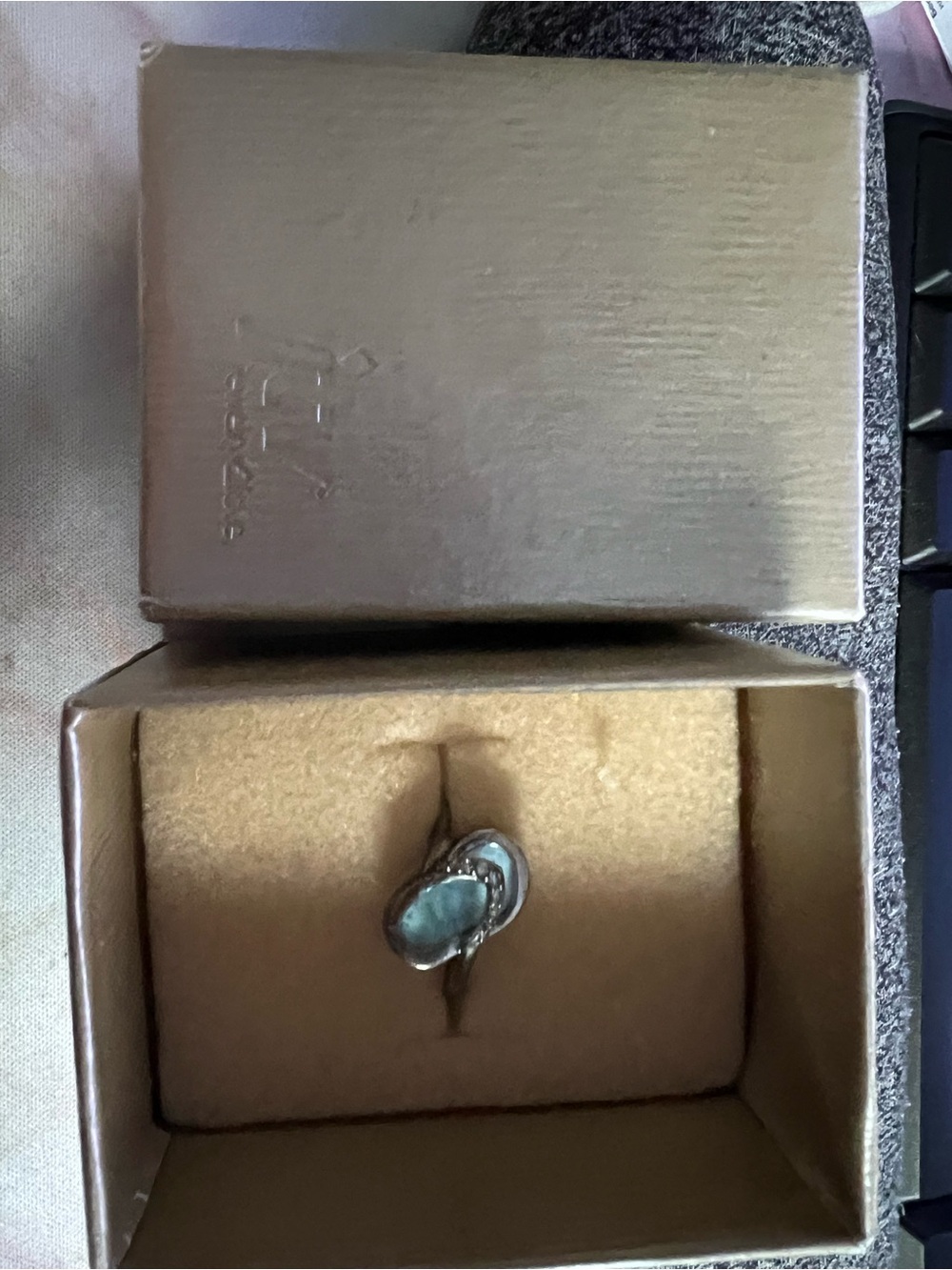 JTV silver & blue Larimar ring with flip flop design